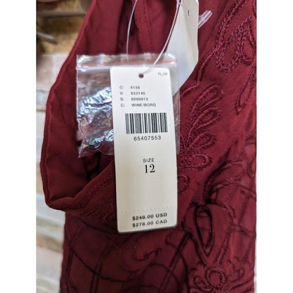 Anthropologie Lace Mini Long Sleeve Dress Wine Red NWT 12 Romantic - Picture 8 of 10